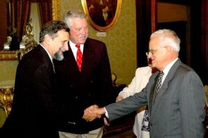 Ian Koblick (left) with Aurora Trust business partner Craig Mullen and Malta's president (2004-2009), Dr. Edward Fenech Adami. 